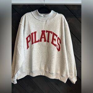 Gray 'PILATES & YOGA' Crewneck Sweatshirt with Red Lettering